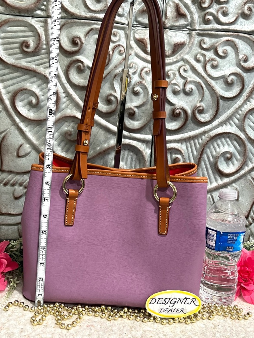 Dooney & Bourke Pink Leather Shoulder Tote with Brown Trim - Picture 7 of 12